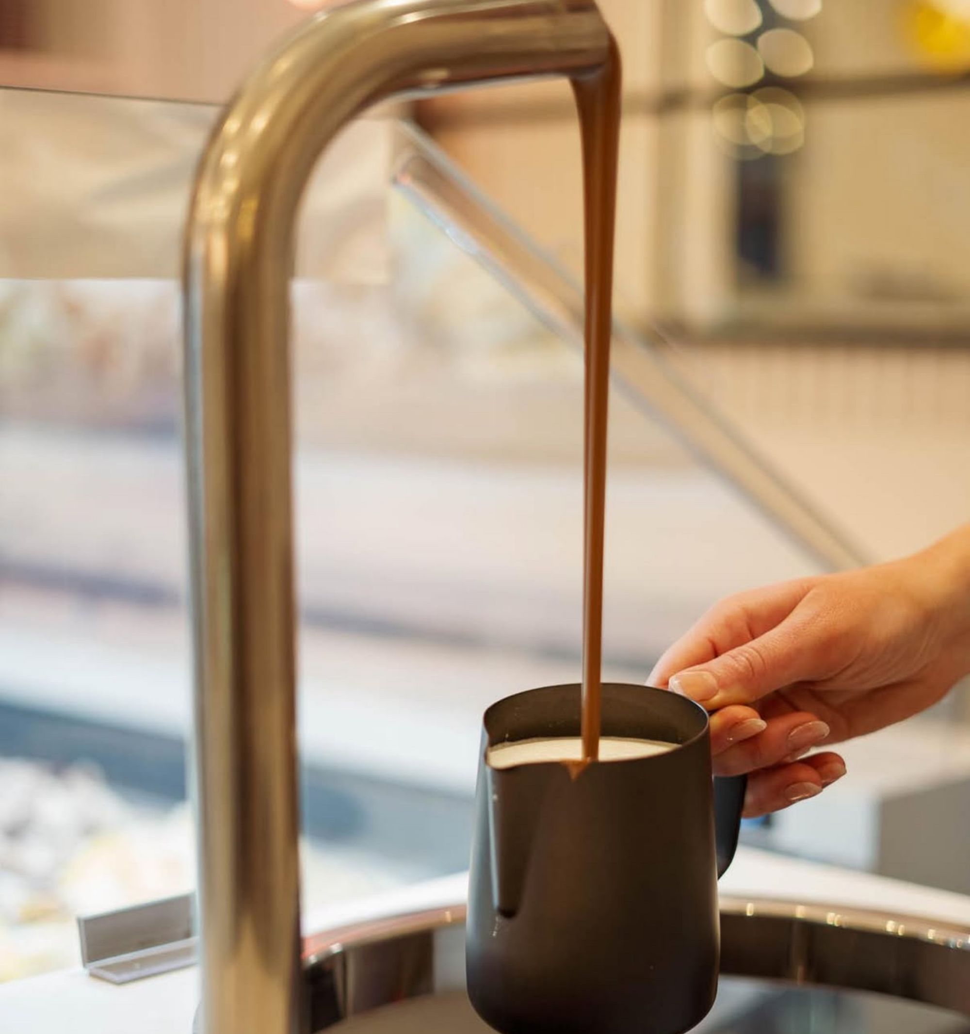 Hot Belgian chocolate poured from the tap at Alandas Gelato, Edinburgh